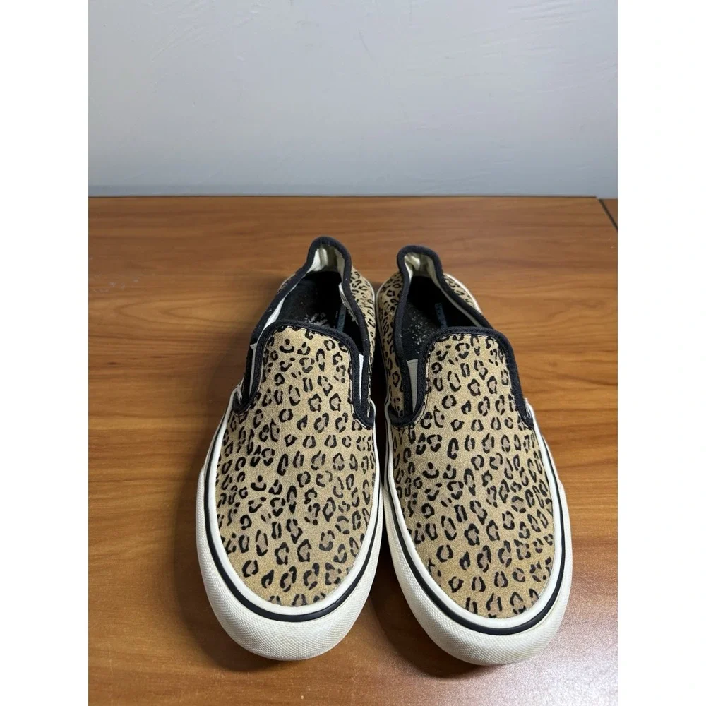 VANS WOMENS Mini Leopard Print SF Slip-On Sneakers Suede Marshmallow Size 9.5